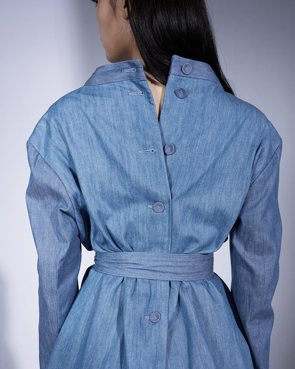 Two-way Denim Blazer with Floral Laser Print