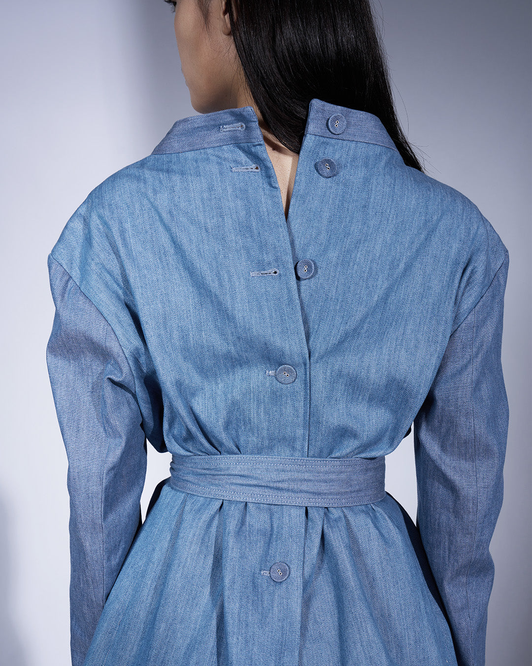 Two-way Denim Blazer with Floral Laser Print