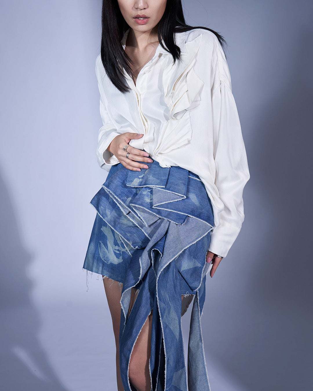 Laser Printed Denim Straps Skirt