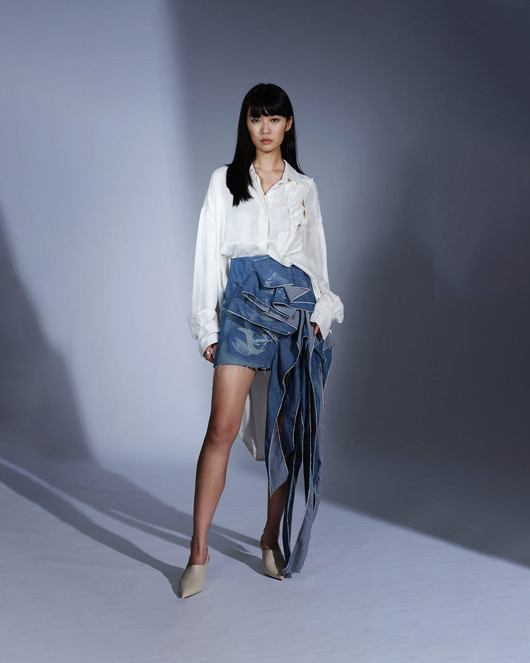 Laser Printed Denim Straps Skirt