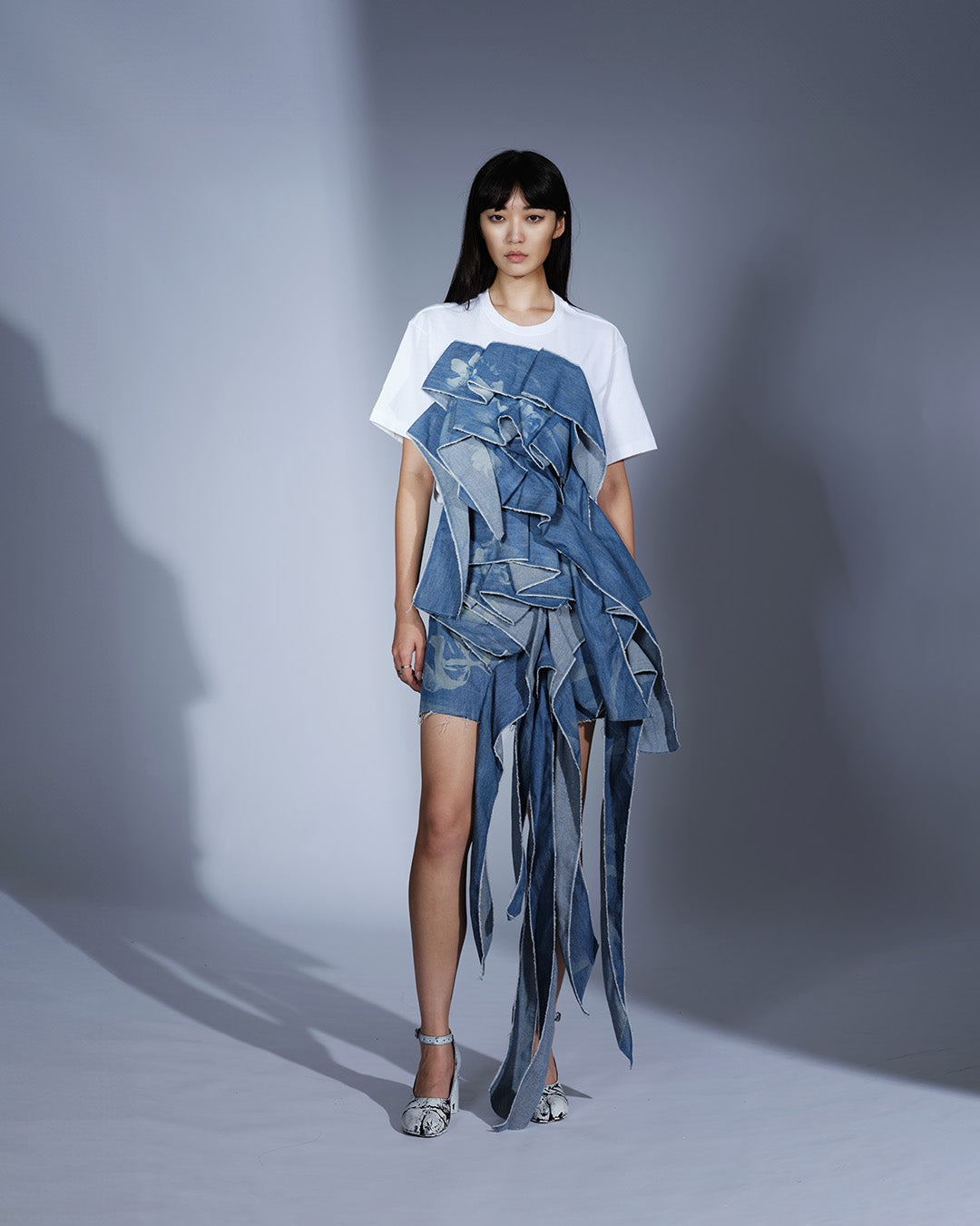 Laser Print Denim Crop Tee