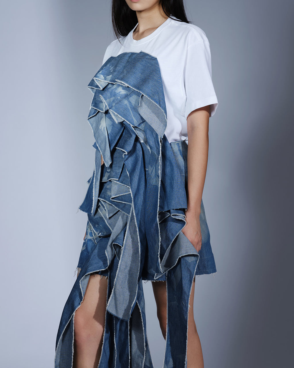 Laser Print Denim Crop Tee